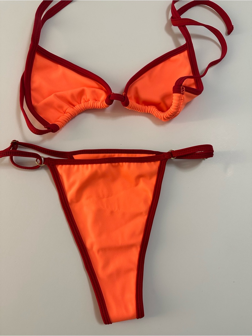 Neon Orange Contrast-Trim Bikini Set